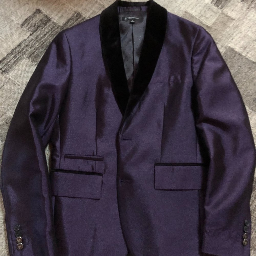 Slim Fit Macy's Satin Shiny Dinner Jacket with Black Velvet Collar